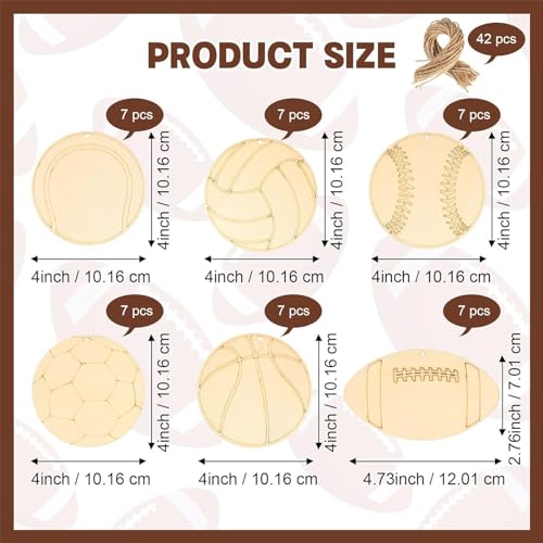 Football Ornaments, 42pcs Wood Pieces Sports Ball Cutouts, Football Volleyball Baseball Basketball Rugby Tennis Shaped Wood Chips, Wooden Chip Vansza
