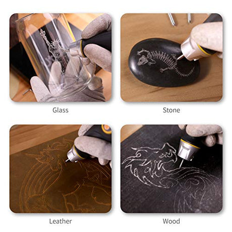 UTOOL Engraver Pen with Letter/Number Stencil, 24W Handheld Etching Tool for Wood Metal Glass Engraving with 4 Replaceable Tungsten Carbide Steel UTOOL
