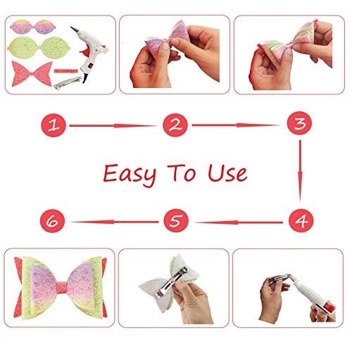 AOUXSEEM 10 Set Faux Leather Hair Bows DIY Making Kit for Beginner, Contains Pre Cut Pastel Lace Chunky Glitter Fabric and Silver Metal Spring Clips, AOUXSEEM
