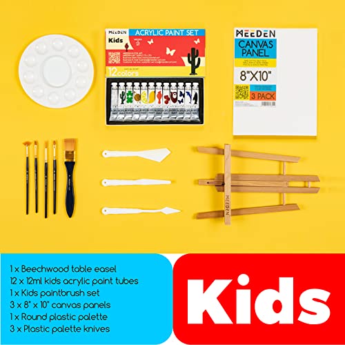 MEEDEN Kids Acrylic Painting Kit with Wood Table Easel, Kids Art Set with Acrylic Paints, Paintbrushes, Canvas & More Painting Art Supplies for - WoodArtSupply