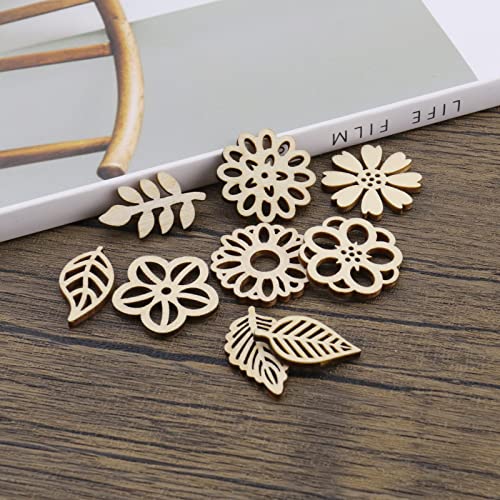 Micro Traders 100PCS Flower & Leaf Shapes Wooden Slices Wooden Embellishments Decorative Wood Chips Ornaments for DIY Scrapbooking Card Making Crafts Micro Traders