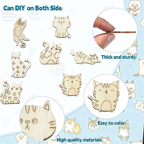 Stiesy 100 Pcs Assorted Pet Cat Unfinished Wood Cutouts Wooden Slice Pieces Ornaments for DIY Craft Home Decoration Supplies Stiesy