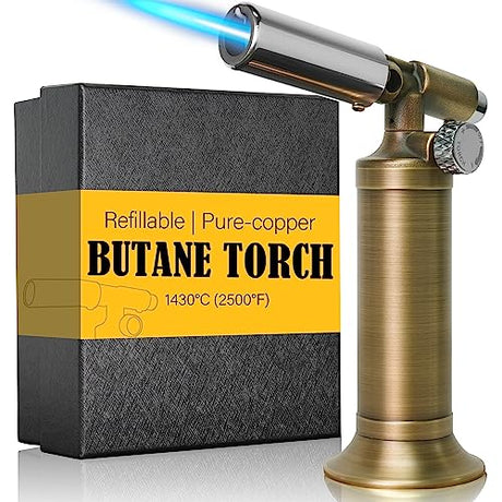 ravs Butane Torch, Pure Copper Kitchen Torch with Adjustable Flame, Mini Torch Lighters Butane Refillable, Culinary Torch for BBQ, Baking. Culinary ravs