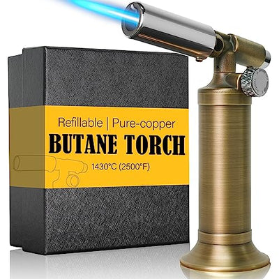 ravs Butane Torch, Pure Copper Kitchen Torch with Adjustable Flame, Mini Torch Lighters Butane Refillable, Culinary Torch for BBQ, Baking. Culinary