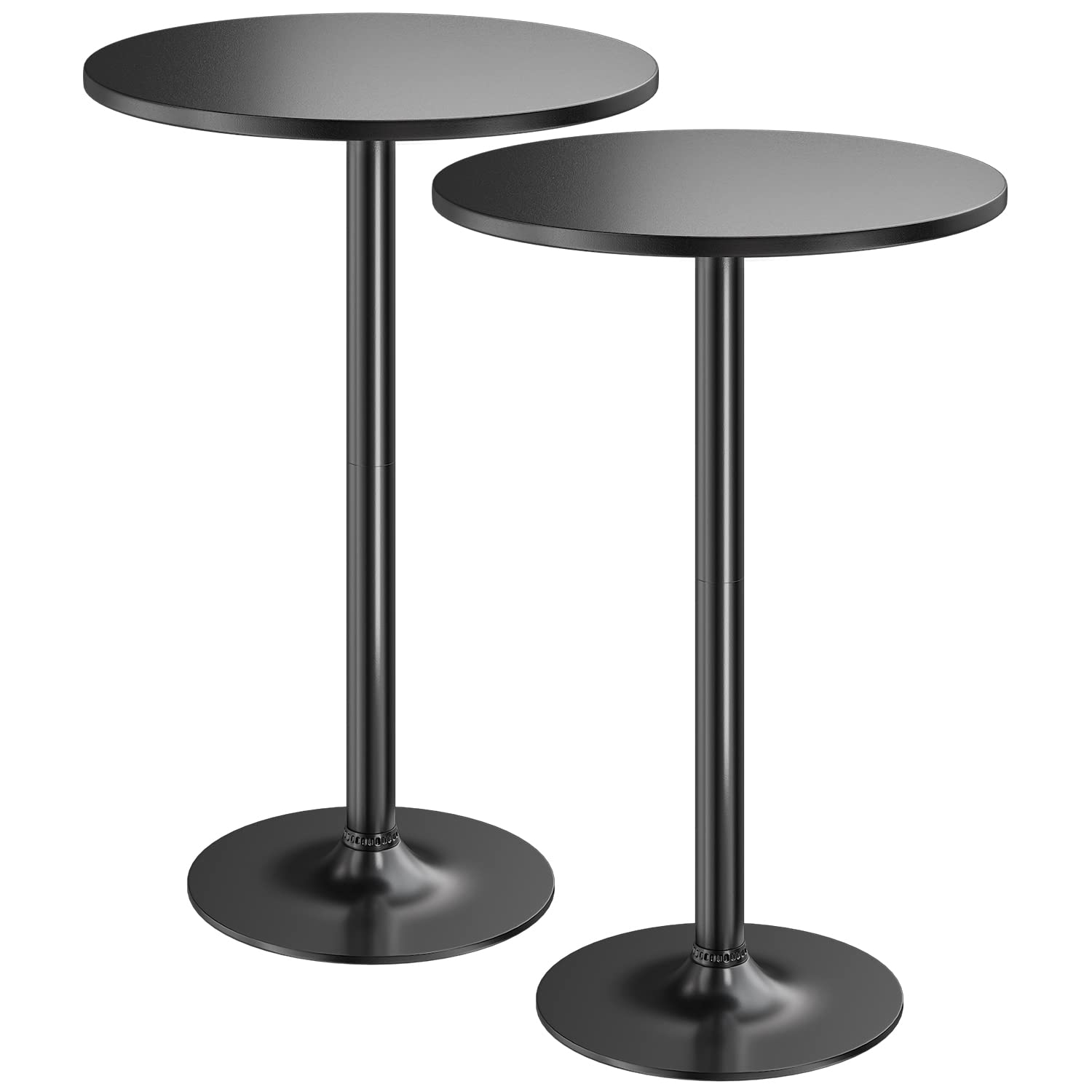 Furmax Bistro Pub Table 2 Pack Round Bar Height Cocktail Table Metal Base MDF Top Obsidian Table with Black Leg 23.8-Inch Top, 39.5-Inch Height - WoodArtSupply