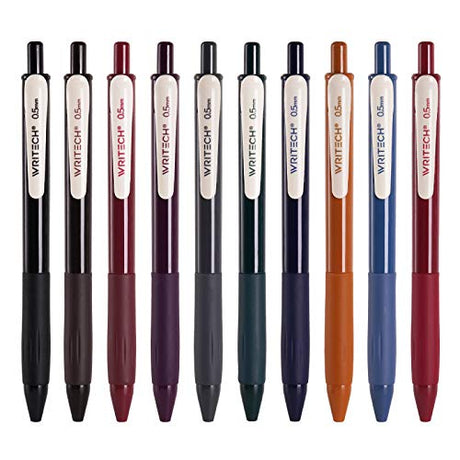 WRITECH Retractable Gel Pens Quick Dry Ink Pens Fine Point 0.5mm 10 Assorted Unique Vintage Colors For Journaling Drawing Doodling and Notetaking WRITECH