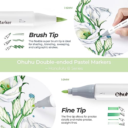 Ohuhu Pastel Alcohol Brush Markers - 48 New Pastel Colors
