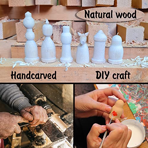 Unfinished Wood Chess Pieces Only Set of 32 pcs - Paint Your Own Chess Set - Blank Chess Sets for DIY- Wooden Peg Dolls Unfinished for Arts and