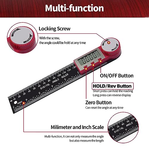 Digital Angle Finder, Angle Protractor Ruler with 200mm/ 7 inch, Carbon Fiber Plastic Woodworking Tools Goniometer Carpenter Protractor with LCD DITRON
