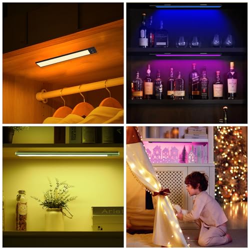 Under Cabinet Lights,LED Closet RGB Light with Color Changing Rechargeable Battery Operated Wireless Under Counter Lighting with Remote Control for - WoodArtSupply