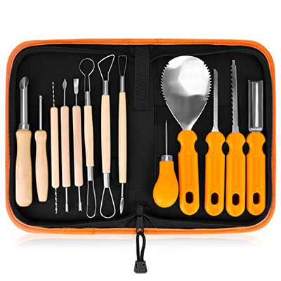 Elmchee Halloween Pumpkin Carving Tools,Jack-O-Lanterns 13 Piece Professional pumpkin cutting carving supplies tools Kit stainless steel lengthening