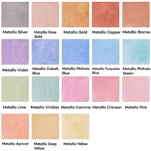 MONT MARTE Premium Metallic Watercolor Cake Set, 21 Piece, 18 Colors, 1 Water Brush, 1 Sponge, 4 Mixing Wells MONT MARTE