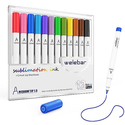 Welebar 1.0 Tip Infusible Pen Set for Cricut Joy/Xtra, 12 Pack Assorted Sublimation Ink Marker Pens for Heat Tranfer, Mugs, T-shirt