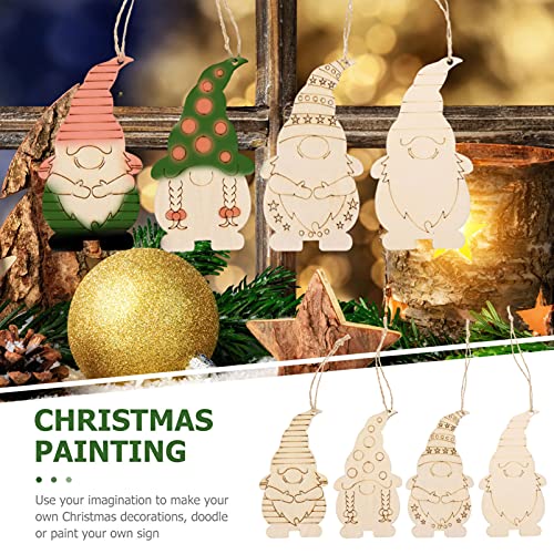 NOLITOY 40 Pieces Christmas Wooden Gnome Hanging Ornaments, Unfinished Wood Cutouts Slices Elf Pendents with Rope for Christmas Tree DIY Craft Making NOLITOY