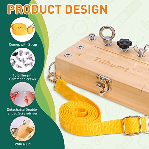 Tilhumt Montessori Screwdriver Board Set for Kids, Storage Wooden Toddler Real Tools Preschool Toys Fine Motor Skills Toys for 3 4 5 Year Old Tilhumt