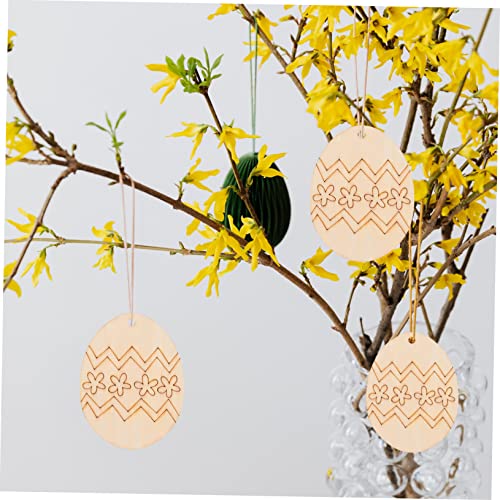 Yardenfun 60pcs Easter Egg Wooden Pendant Easter Wood Cutouts Easter Wood Slices Unfinished Wood Cutout Blank Ornaments DIY Easter Wood Pendant Yardenfun