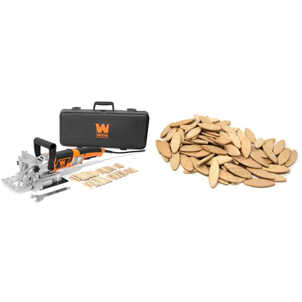WEN JN8504 8.5-Amp Plate and Biscuit Joiner with Case and Biscuits & 0 Birch Wood Biscuits for Woodworking, 100 Pack (JN100B) WEN