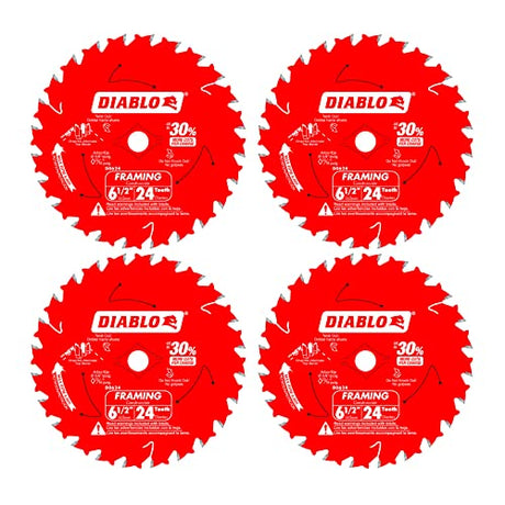 Freud D0624X Diablo 6-1/2-Inch 24-Tooth ATB Framing Saw Blade 5/8-Inch Arbor (4 Pack) Diablo