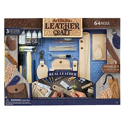 ArtSkills Leather Working Kit for Beginners with Leather Tools, Dyes, and Leather Stamps, Leather Crafting Kits for Adults & Teens, 64 pc - WoodArtSupply