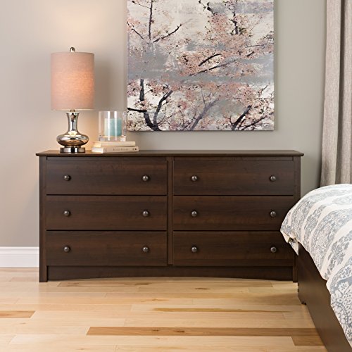 Prepac Fremont Bedroom Furniture: Espresso Double Dresser for Bedroom, 6-Drawer Wide Chest of Drawers, Traditional Bedroom Dresser, EDC-6330-V, 59"W - WoodArtSupply