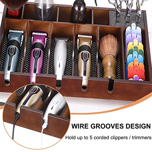 Noverlife Wooden Barber Clipper Tray, Anti-slip Hairdresser Clipper Organizer, Wood Barber Table Collector, Professional Hair Trimmer Holder, Noverlife