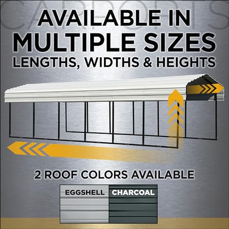 Arrow Carports Galvanized Steel Carport, Full-Size Metal Carport Kit, 12' x 20' x 9', Eggshell Arrow