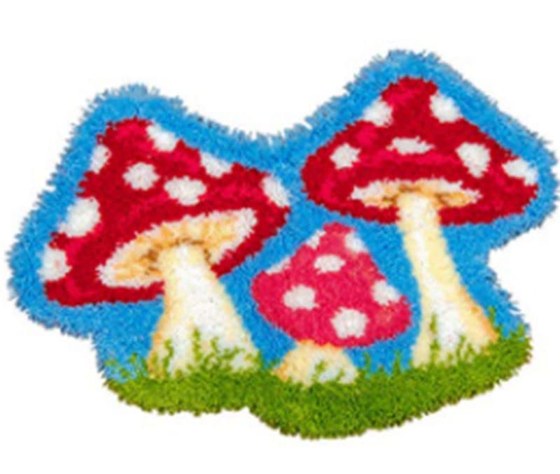 Mushroom Family Latch Hook Rug Kits Cross Stitch Latch Hook Cushion kit Tapertry Embroidery Craft Kits for Beginners DIY Latch Hook Rug Kit Mat WoodArtSupply