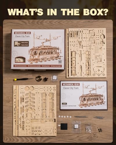 RoWood 3D Wooden Puzzles for Adults DIY Mechanical Tram Model Kit 3D Puzzles for Adults Wood Model Building Kit Model Kits Assembly Wooden Puzzles RoWood