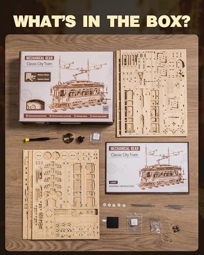 RoWood 3D Wooden Puzzles for Adults DIY Mechanical Tram Model Kit 3D Puzzles for Adults Wood Model Building Kit Model Kits Assembly Wooden Puzzles