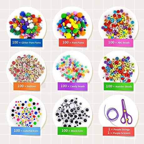 1405 Pcs Art and Craft Supplies for Kids, Toddler DIY Craft Art Supply Set Included Pipe Cleaners, Pom Poms, Feather, Folding Storage Box - All in kortes