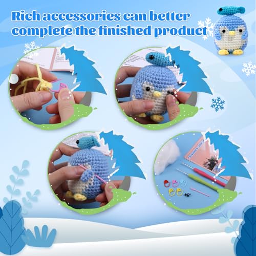 UOOU Crochet Kit, Penguin Crochet Kit for Beginners with Easy Yarn, Step-by-Step Video Tutorials, Complete Crochet Animal Kit, Knitting Kit for UOOU