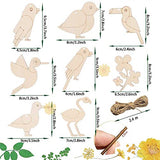 Unfinished Wooden Cutouts Bird Wood Hanging Ornaments Flower Wood Slices Embellishments Blank Wooden Paint Crafts for Kids Painting, DIY Crafts Home Bunhum