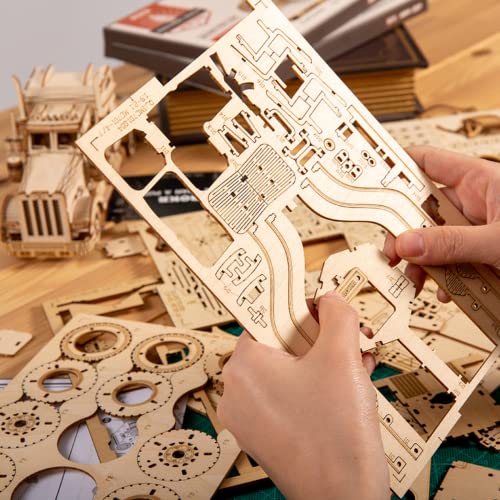 ROKR Model Car Kits Wooden 3D Puzzles Model Building Kits for Adults-Educational Brain Teaser Assembly Model for Adults to Build, Desk Decor/DIY ROKR