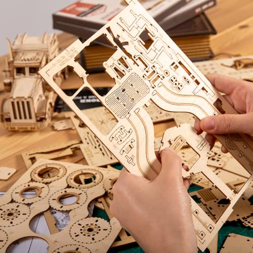 ROKR Model Car Kits Wooden 3D Puzzles Model Building Kits for Adults-Educational Brain Teaser Assembly Model for Adults to Build, Desk Decor/DIY