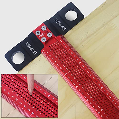 HFM Woodworking Scriber T-Square Ruler 12 inch, Architect Ruler for Carpenter Work, Layout and Measuring, Aluminum Alloy Square Layout Scriber Heavy fog mountain
