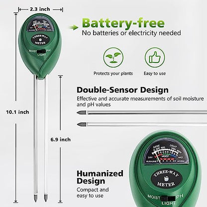 Berry&Bird Soil Moisture Meter, 3-in-1 Plant Moisture Meter for Soil Moisture/PH Meter/Sunlight Indoor & Outdoor, Hygrometer Sensor Soil Testing Tool - WoodArtSupply