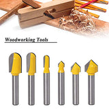 Mesee 6Pcs Carbide 90 Degree V Groove Router Bit Set Core Cove Box Round Nose V Grooving Router Bits V-Groove Router Bit Woodworking Cutter Tool for Mesee