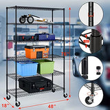 Storage Shelves 6000lbs Capacity, 6 Tier Metal Shelf on Casters 48" L×18" W×76" H Movable Heavy Duty Shelving Unit NSF Wire Shelf with Wheels for TYNB