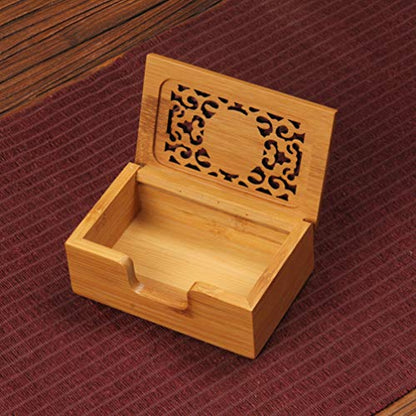 Amosfun Business Card Holder Organizer Wood Business Card Box Business Cards File Storage Holders - WoodArtSupply