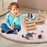 Rypet Wooden Guinea Pig Bed with Stairs and Mat Cozy Small Animals Cushion Bed Detachable Small Pet Hut Habitats for Guinea Pig Dwarf Rabbit Rypet