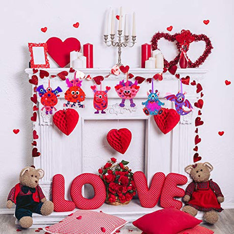 36 Sets Valentine's Day Craft Kits DIY Valentine Monster Wood Ornaments Decorations Art Sets Assorted Paintable Unfinished Wood Monster Cutouts Winlyn