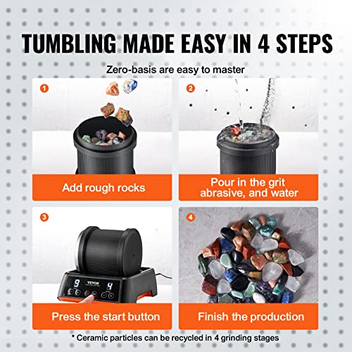 VEVOR Direct Drive Rock Tumbler Kit, 4-Speed/9-Day Timer, Professional Rock Polisher with Rough Gemstones/Grits/Jewelry Fastenings, Stone Polishing VEVOR