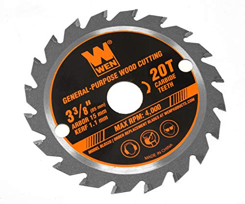 WEN BL0320 3-3/8-Inch 20-Tooth Professional Woodworking Saw Blade for Compact and Mini Circular Saws - WoodArtSupply