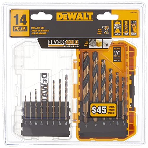 DEWALT Drill Bit Set, 14-Piece, 135 Degree Split Point, For Plastic, Wood and Metal (DWA1184) DEWALT