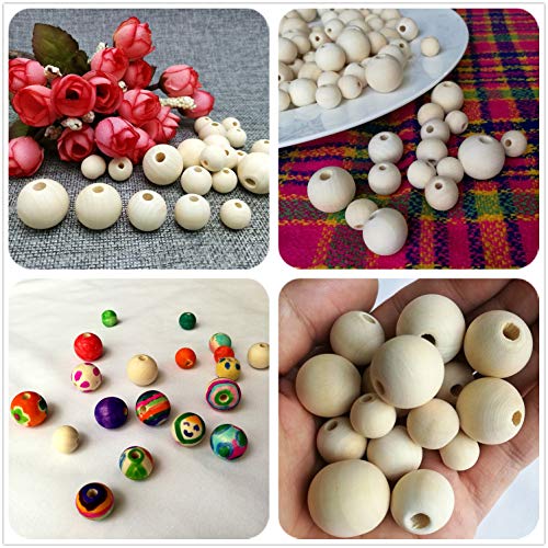 Amaney 400pcs 6mm-14mm Unfinished Wood Beads Assorted Natural Round Ball Loose Solid Wooden Spacer Beads for Crafts DIY Handmade Jewelry Making Looconi