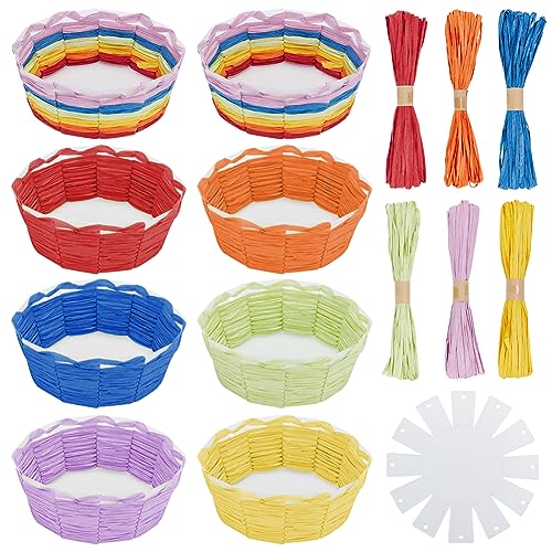 FREEBLOSS 8 Set Raffia Basket Weaving Kit Introductory Weaving Kit for Beginners, Creative Raffia Basket Bowl Suitable for for Kids Arts and Crafts - WoodArtSupply