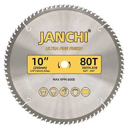 3-Pack Combo 10-Inch 32T & 60T & 80T Woodworking Saw Blades with 5/8" Arbor, 095" Thin Kerf Alternating Top Bevel Tungsten Carbide Teeth Miter/Table - WoodArtSupply