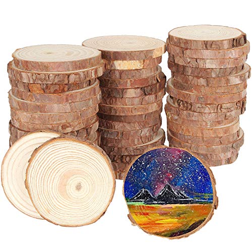 50Pcs 4Inch Natural Wood Slices, Round Unfinished Wood Craft Kit, Wooden Circles Pieces for Arts Wood Slices Christmas Ornaments DIY Crafts Coaster - WoodArtSupply