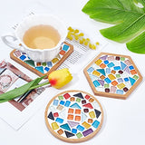 WEBEEDY 3 Sets Glass Mosaic Tiles Mosaic Kit with Bamboo Coaster DIY Mosaic Coaster Kit DIY Mosaic Crafts Kits Mosaic Coaster Making Kit for Drinks WEBEEDY