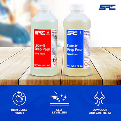 Specialty Resin & Chemical Epox-It Deep Pour 16 oz. Kit | Crystal Clear Epoxy | Easy 1:1 Mix Ratio | Cast Up to 2” | Perfect for Casting River - WoodArtSupply